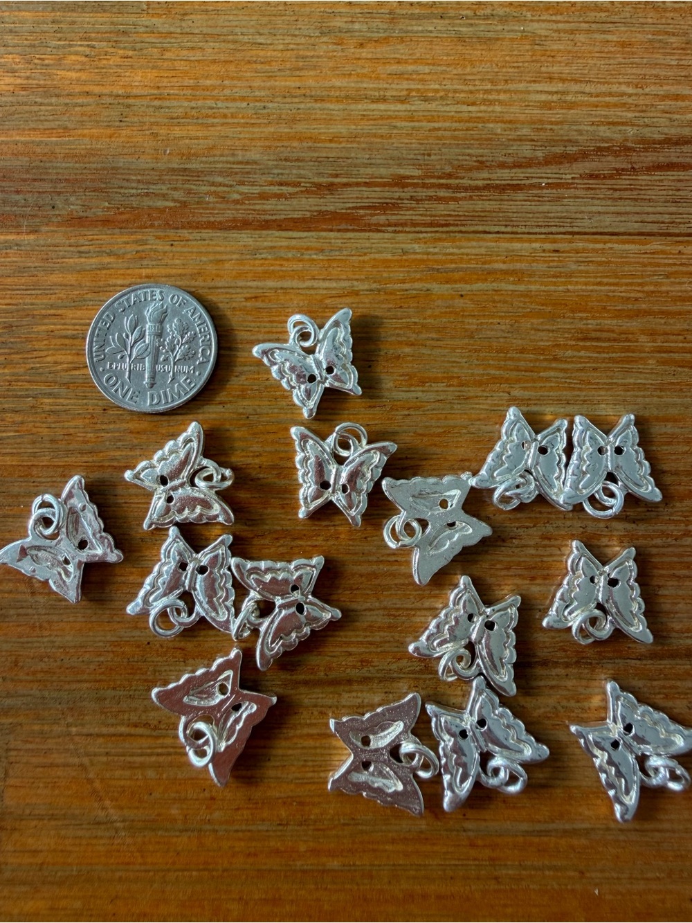 15 Bright Silver Tone Metal Butterfly Charms for Jewelry Craft Making